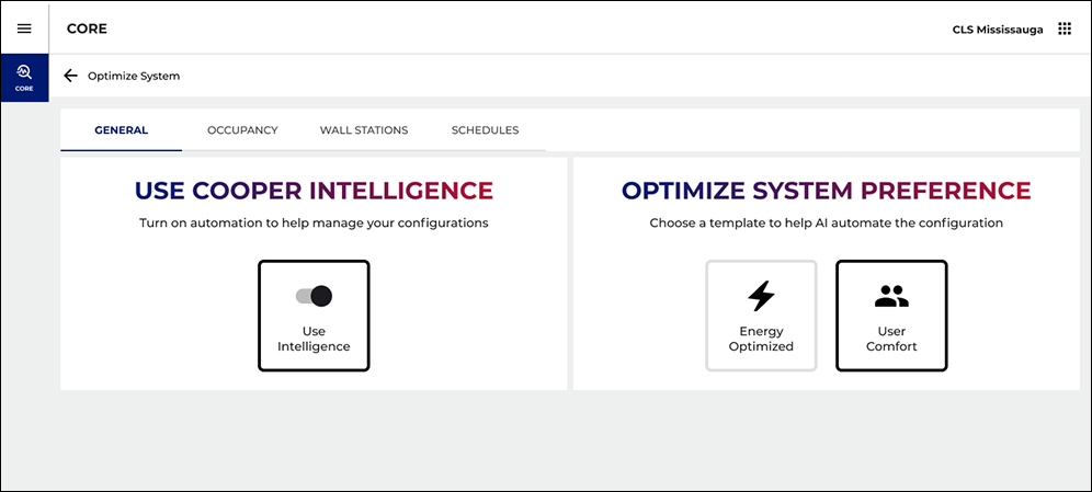 Optimize System screen with Use Cooper Intelligence toggle and templates