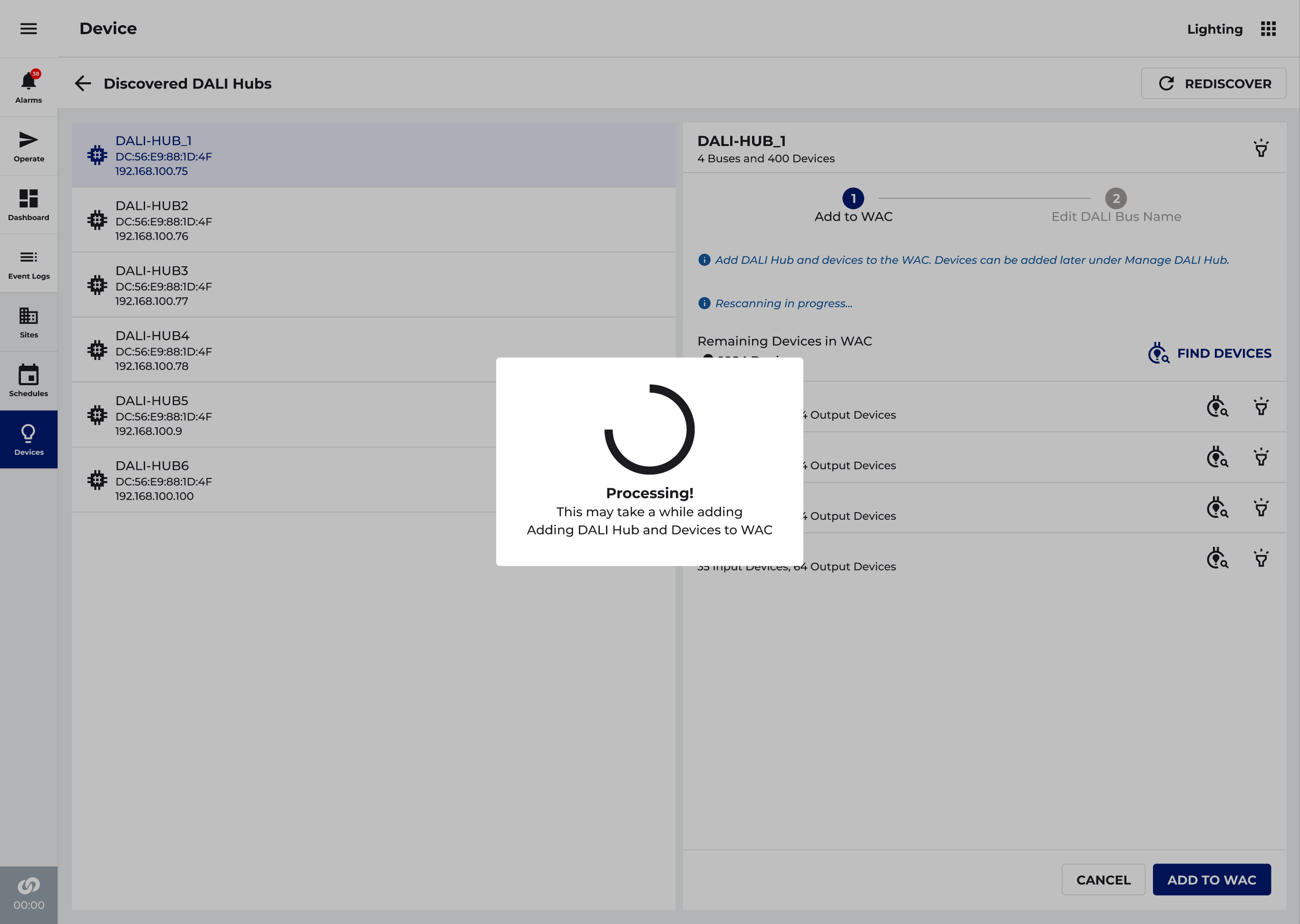 The old version 1: one please-wait box, with the whole app frozen behind it