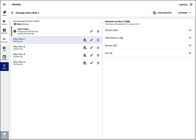 Manage Hub, bus inventory broken down by category with live counts