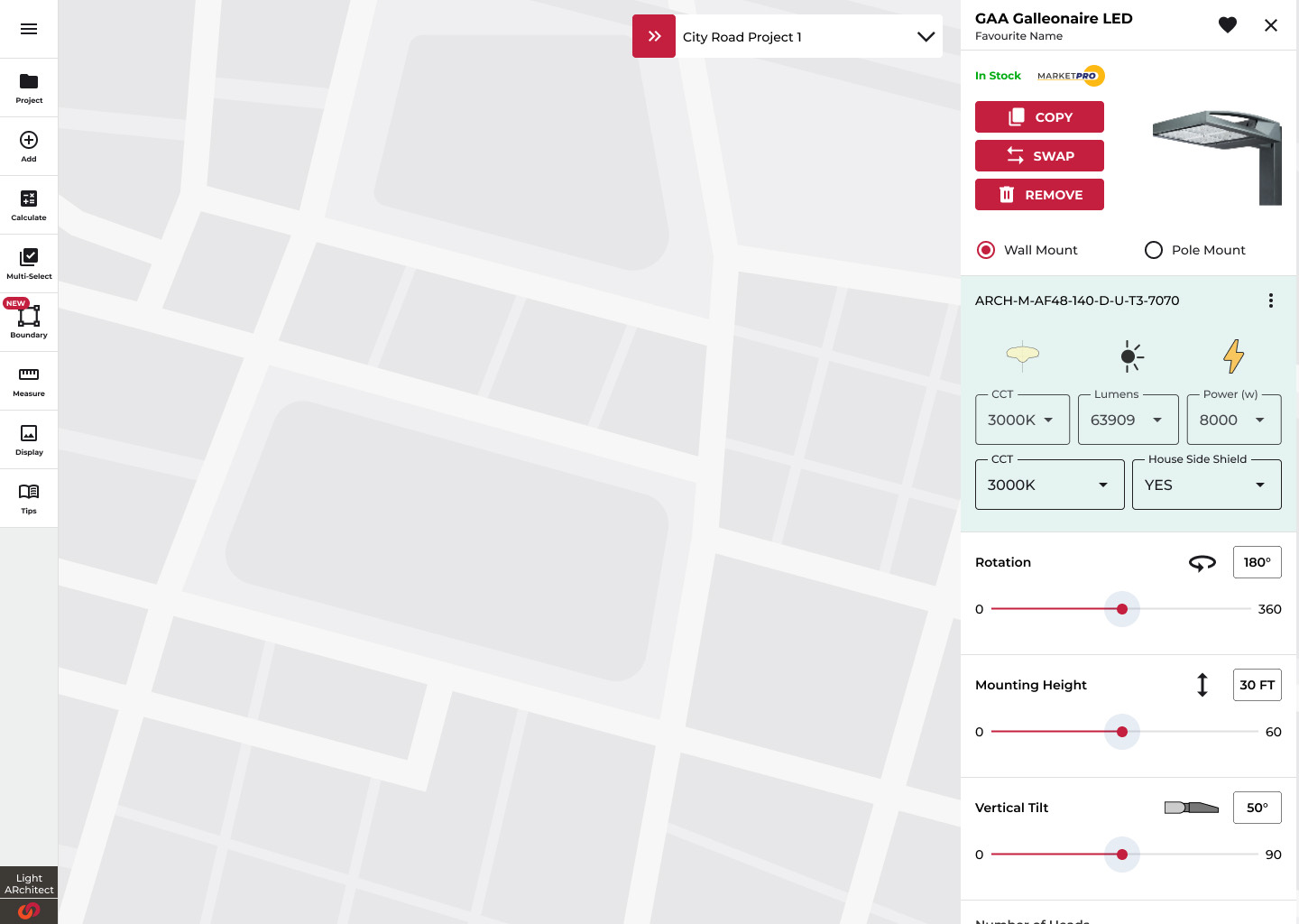 Boundary polygon drawn point by point over a satellite view of a commercial site