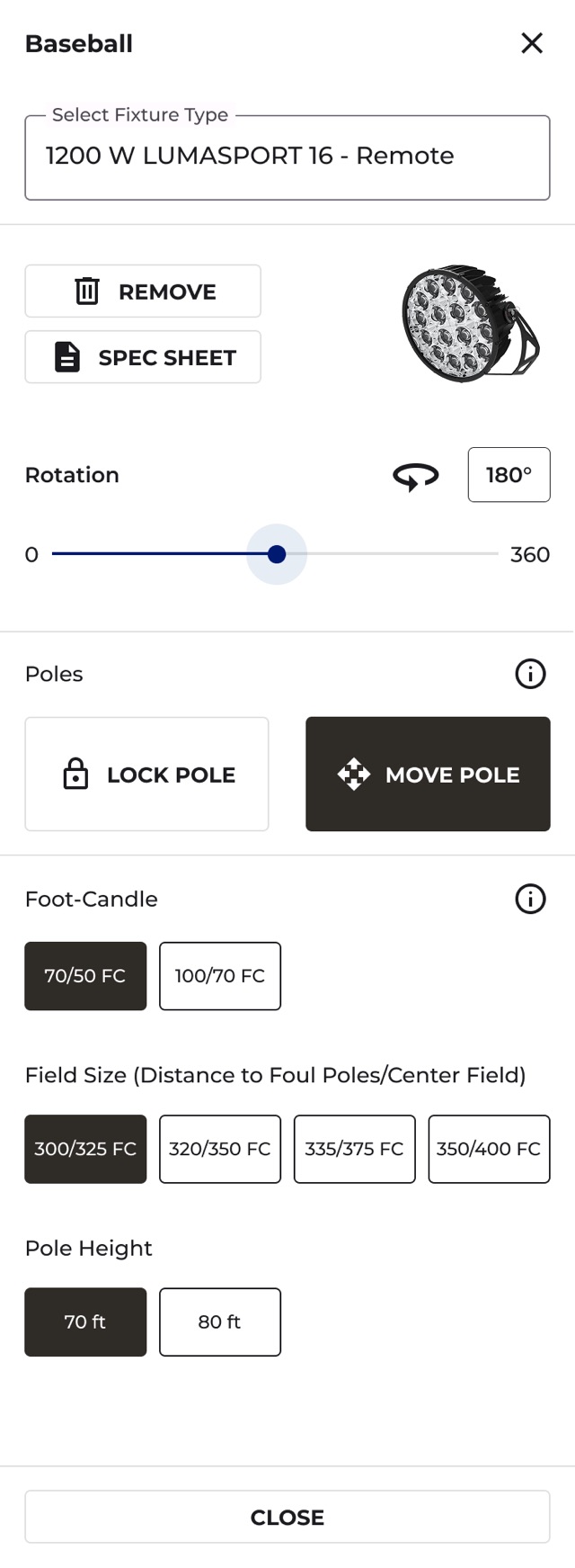 AR-era mobile view adding a sports lighting pole