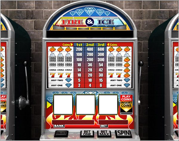 Fire and Ice slot machine background with blank reels for compositing