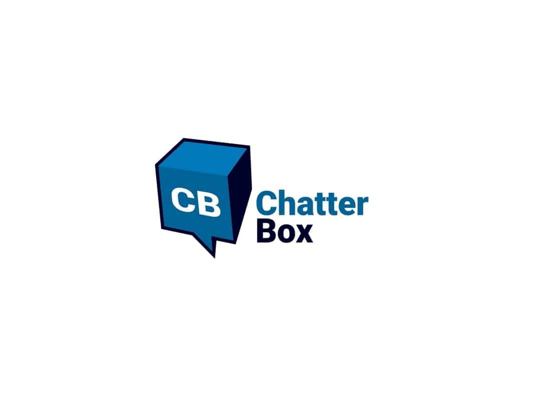 ChatterBox logo: a blue 3D cube speech bubble with CB initials beside a two-tone wordmark