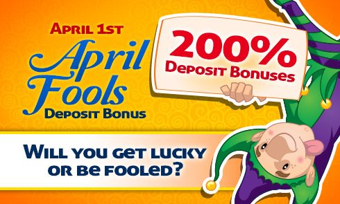April Fools deposit bonus promo with an upside-down jester