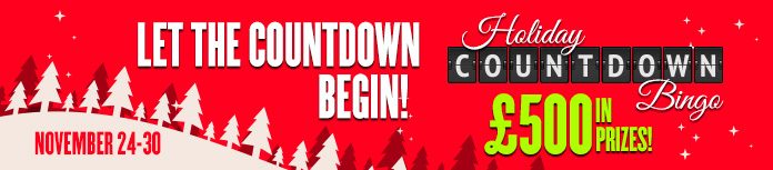 Holiday Countdown bingo strip banner with split-flap lettering