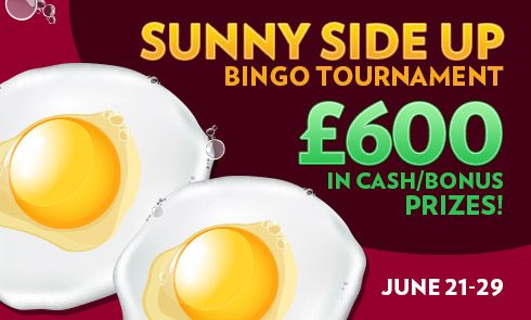 Sunny Side Up bingo tournament promo with two illustrated fried eggs
