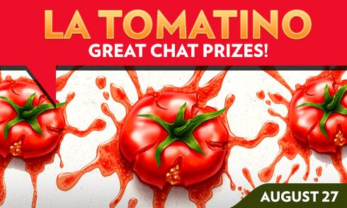 La Tomatino chat prizes promo with painterly splattered tomatoes
