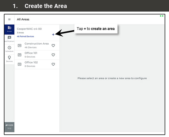Step 1, create the area screen