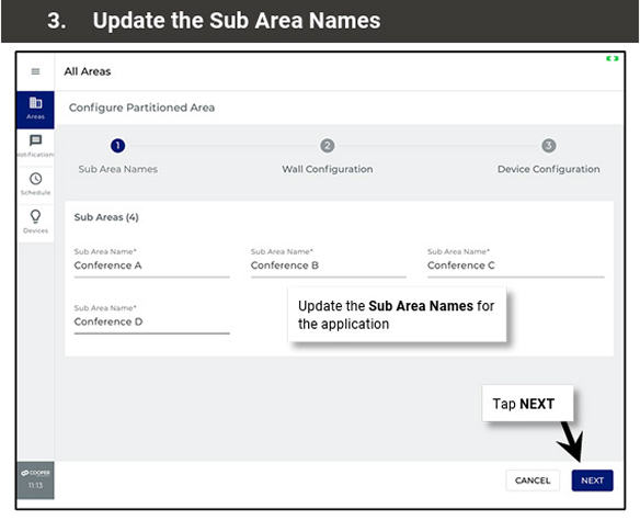 Step 3, update sub-area names