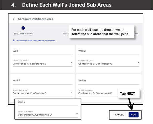 Step 4, define each wall's joins between sub-areas
