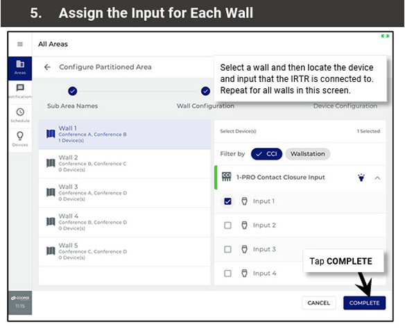 Step 5, assign the wall input to a contact-closure